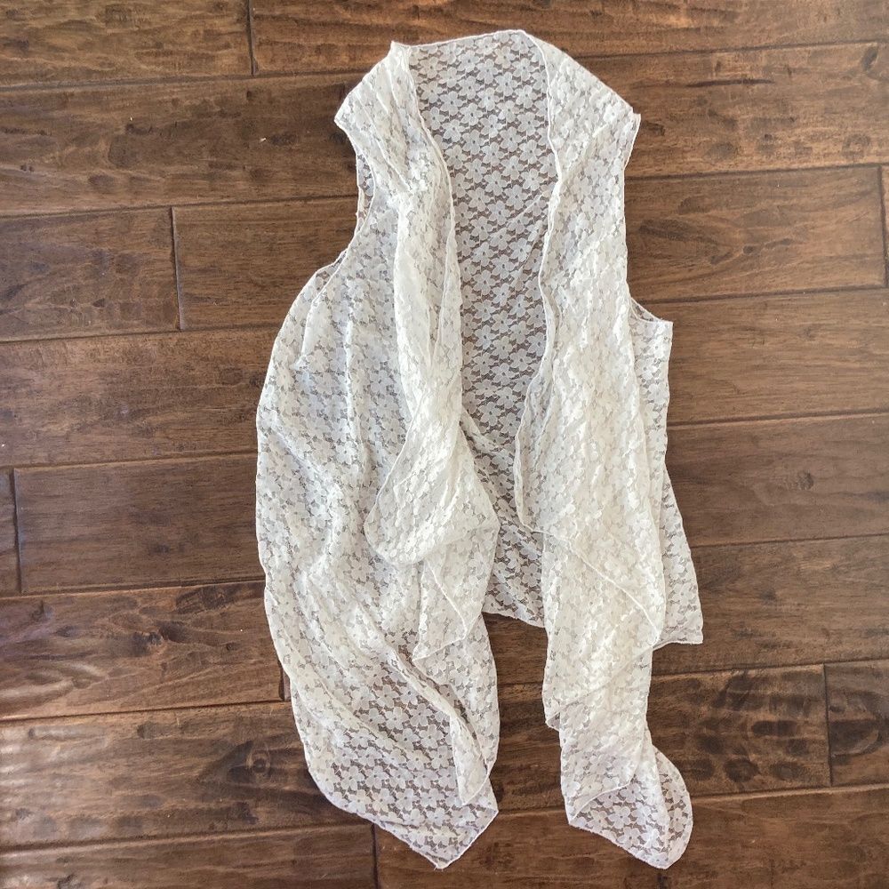 Boho Sheer White Lace Vest Sleeveless Open Front Cardigan Festival